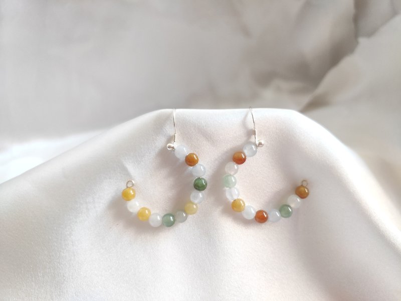 s925 sterling silver earrings / natural jade A goods / colorful jade beads - ต่างหู - หยก 