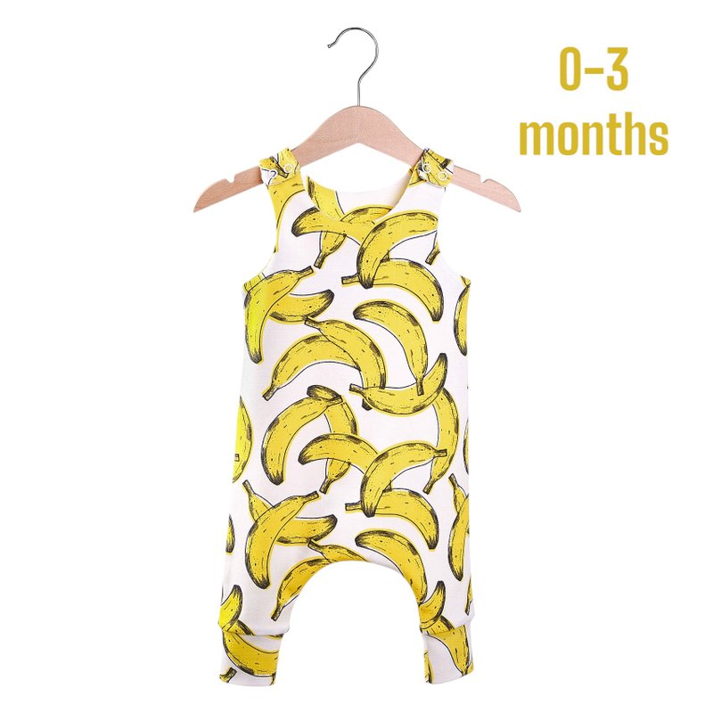 Bananas baby romper, baby boy romper, baby girl romper, baby overalls - 包屁衣/連身衣 - 棉．麻 多色
