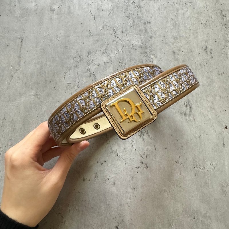 Second-hand Christian Dior presbyopic pattern belt 70cm - Belts - Genuine Leather Khaki