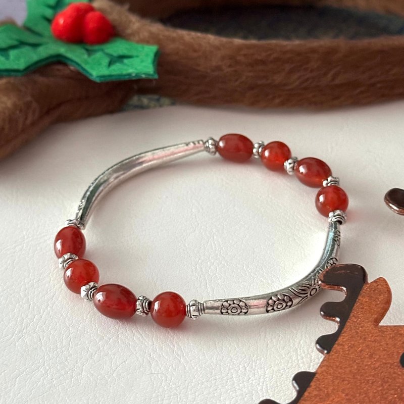 [Christmas Gift] Onyx Silver bracelet with positive energy and confidence [Cancer and Leo | July] - Bracelets - Semi-Precious Stones Red