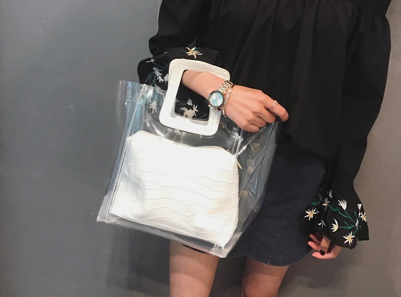 Layla Clear Bag (Color/Cotton) - 手袋/手提袋 - 其他材質 白色