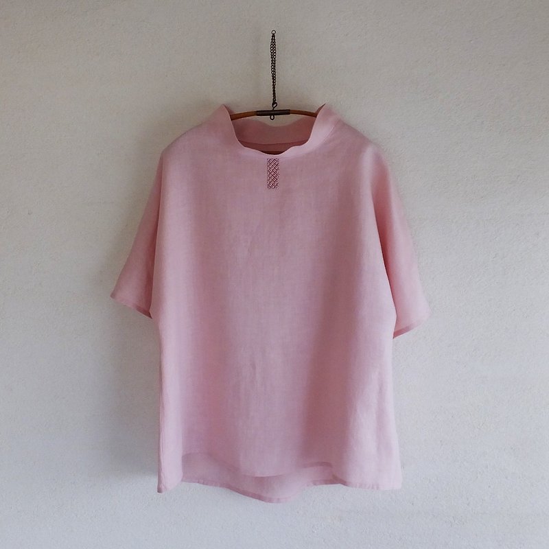 Thin  linen pullover　cherryblossom - เสื้อผู้หญิง - ผ้าฝ้าย/ผ้าลินิน สึชมพู