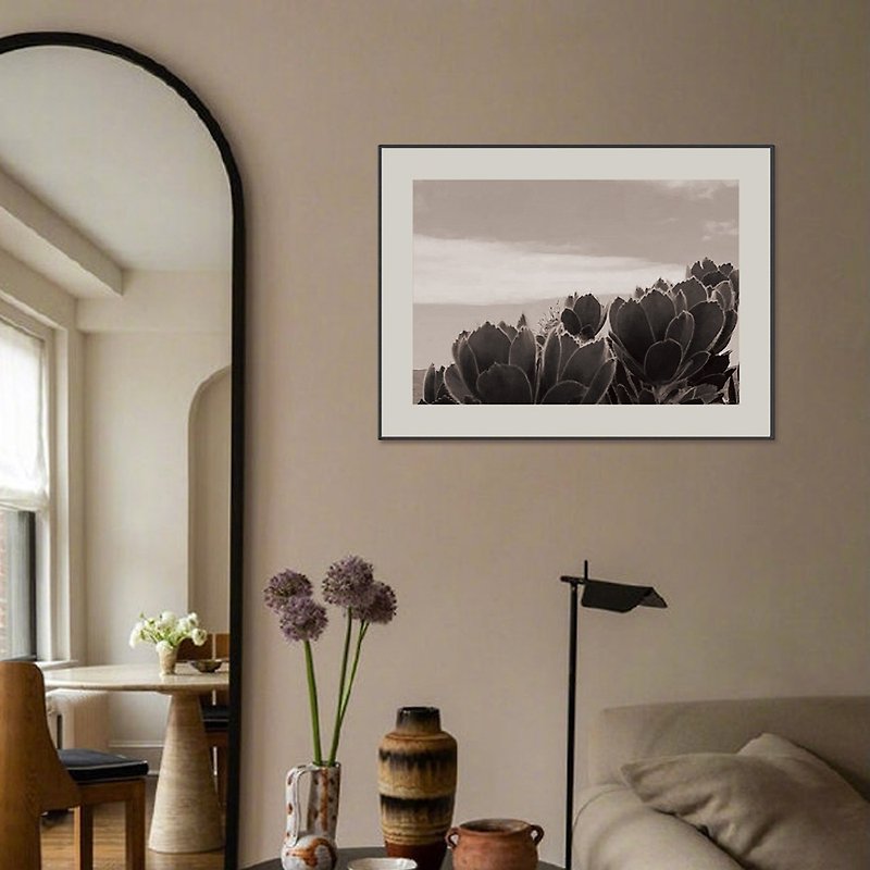 The flower of the rock wall. Literary black and white photography / retro living room study painting