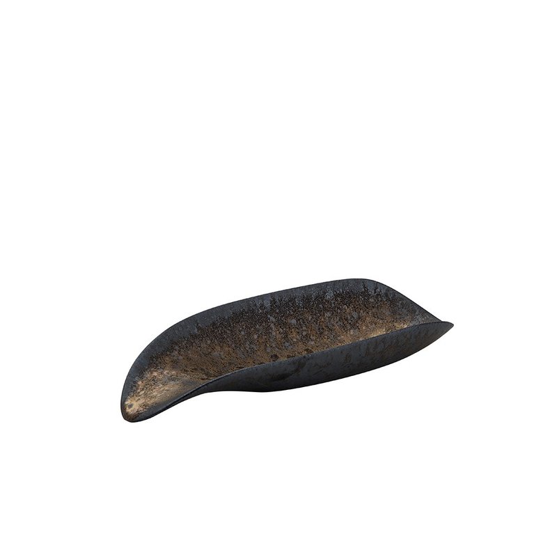 黑鐵釉卷型茶荷(長13 cm) - 茶壺/茶杯/茶具 - 陶 黑色