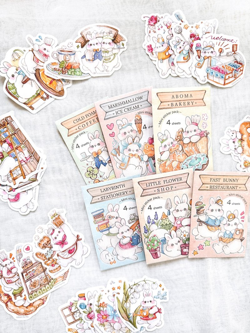 Little Bunny Shop – Mini Sticker Pack (6 styles) - สติกเกอร์ - กระดาษ หลากหลายสี