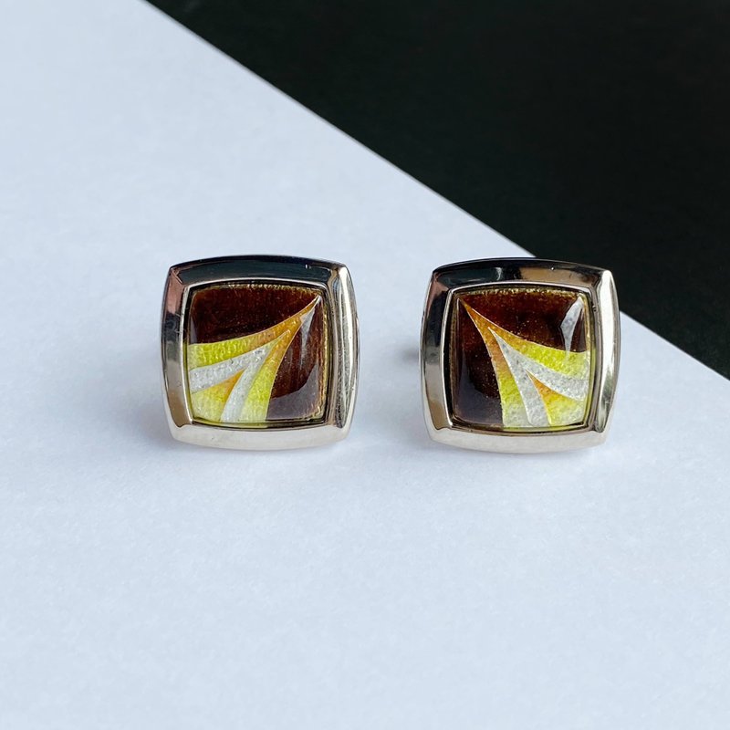 コメット 【トパーズ Topaz】七宝焼のカフスボタン カフリンクス  純銀胎有線七宝 - 袖扣 - 其他材質 黃色
