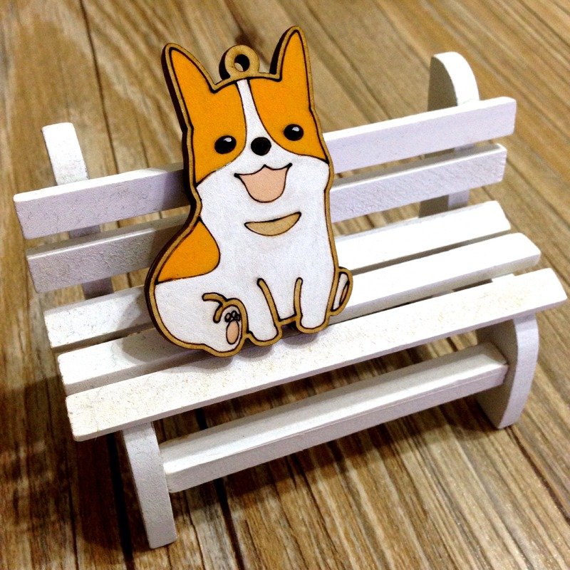 我愛動物園 - 柯基狗狗 木 鑰匙圈 吊飾 - 鑰匙圈/鑰匙包 - 木頭 