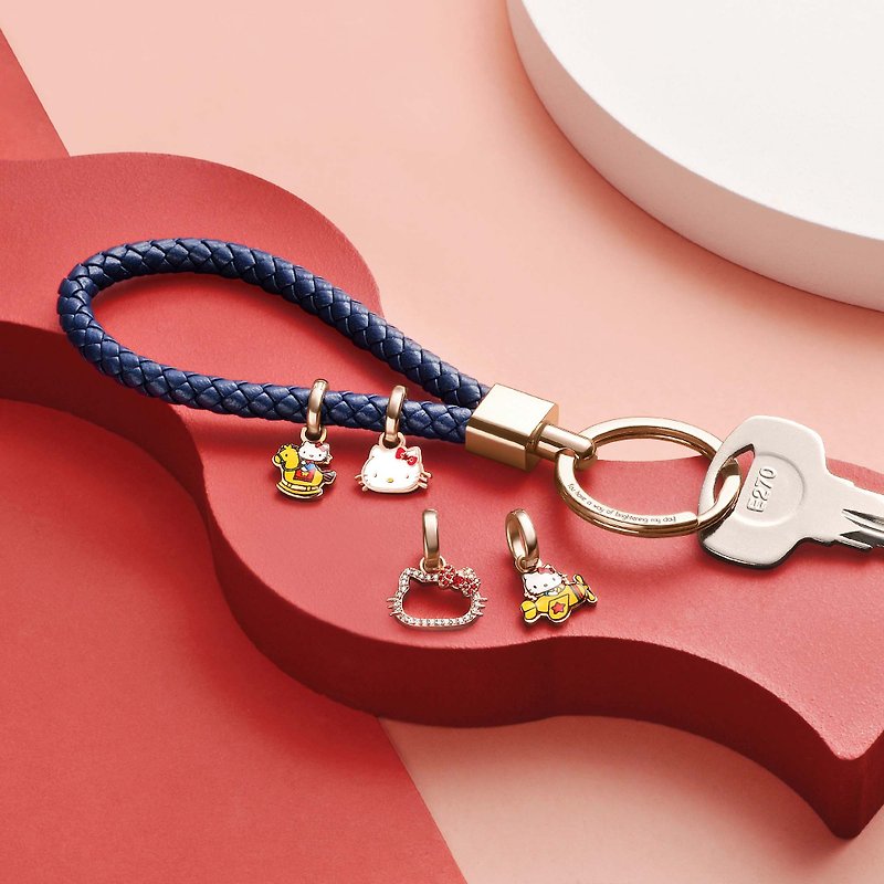 Hello Kitty特別版 客製化刻字 編織皮革鑰匙圈 (4色) - 鑰匙圈/鎖匙扣 - 真皮 藍色