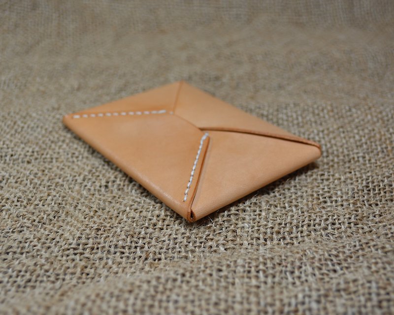 【kuo's artwork】 Hand stitched leather origami coin and business card holder - Card Holders & Cases - Genuine Leather 
