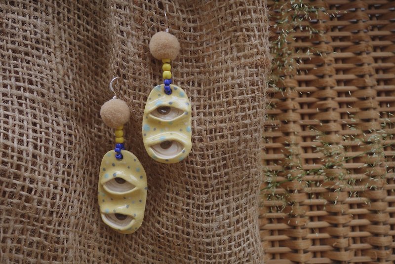 Handmade ceramic yellow earring eye shape :) - Earrings & Clip-ons - Pottery Yellow