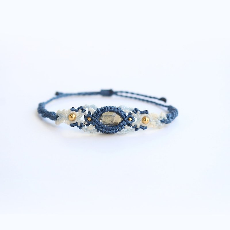 Elongated Heather Wax Thread Woven Bracelet Natural Stone Spiritual Path - Bracelets - Crystal Blue