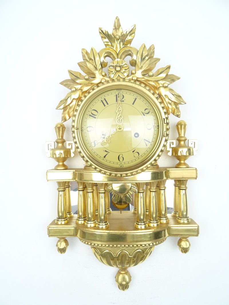Swedish Vintage Gustavian Antique Wall Clock Mid Century (Mora Westerstrand era) - 時鐘/鬧鐘 - 木頭 金色