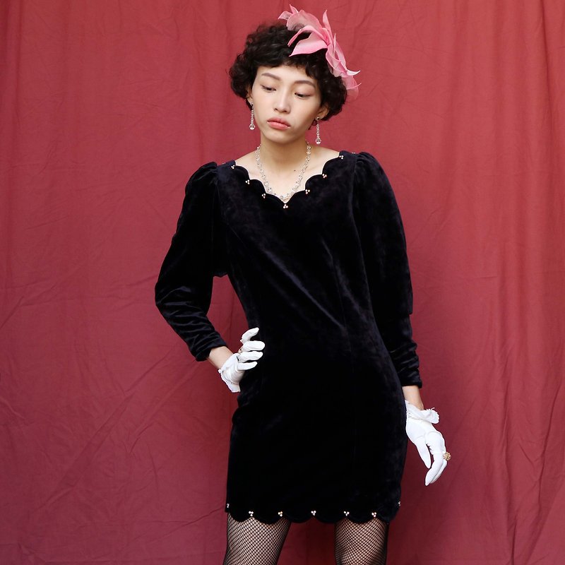 Pumpkin Vintage. Ancient black wavy diamond trimmed suede dress - One Piece Dresses - Other Materials Black