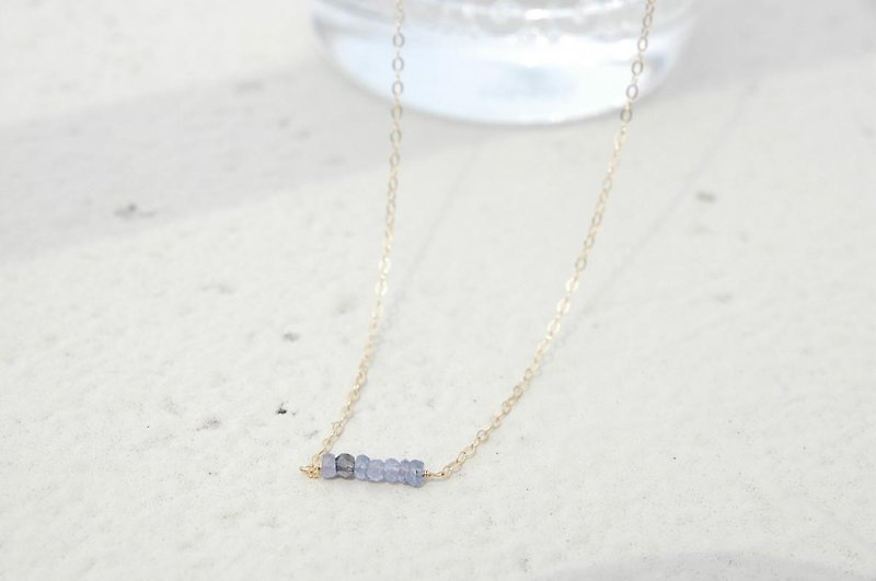 Blue stone line necklace (14K gold gf) - Necklaces - Gemstone Blue