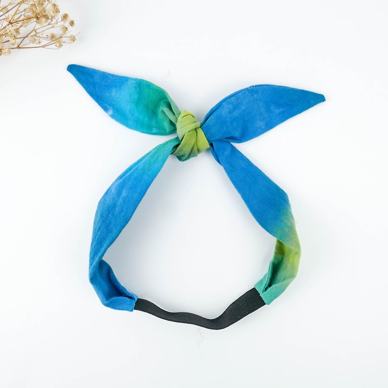 Tie dye/handmade/Headband/Elastic band :Lake Light: - Hair Accessories - Cotton & Hemp Blue