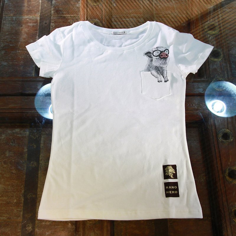 [Pocket Zoo] Pig - Women's T-Shirts - Cotton & Hemp White