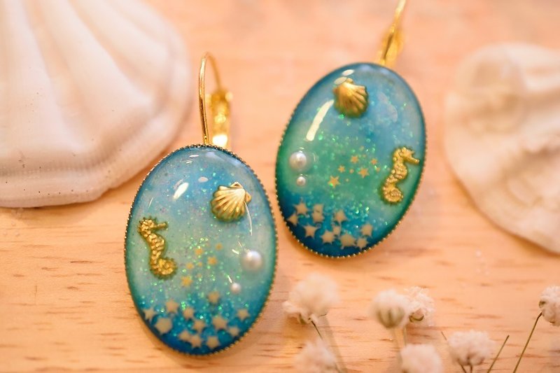 NEW!! Cute & Beauty Sea Ocean Blue Earrings Resin - 耳環/耳夾 - 樹脂 藍色