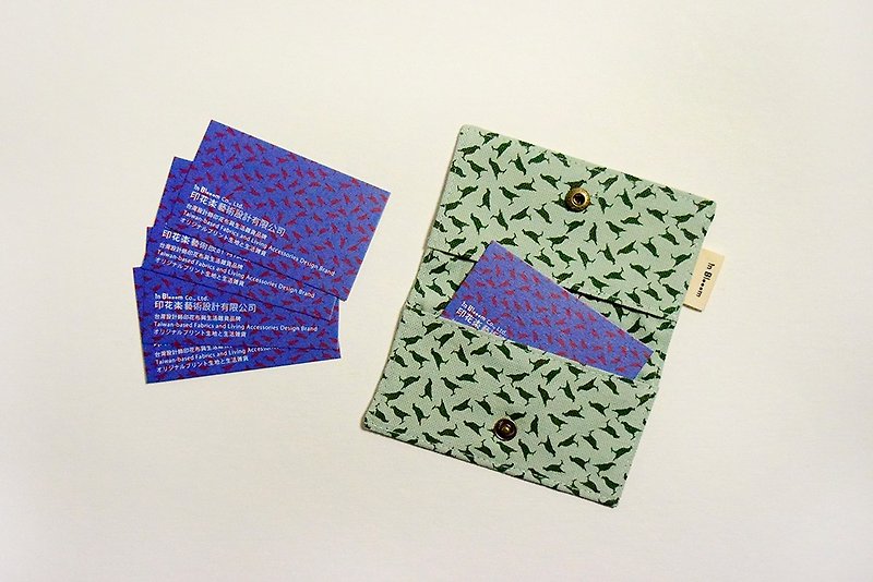Business Card Holder / Crested Myna No.4 / Celadon Green - ที่เก็บนามบัตร - ผ้าฝ้าย/ผ้าลินิน สีเขียว