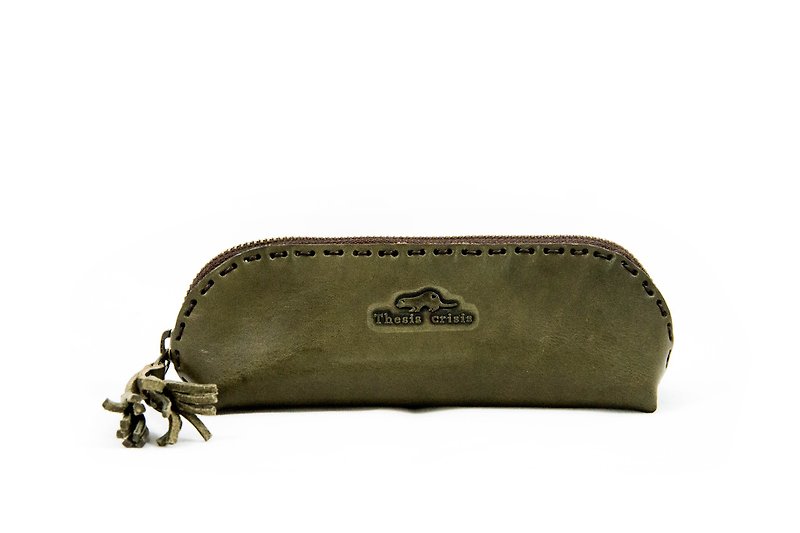 LEATHER PENCIL AND GLASSES BAG - GREEN. - Pencil Cases - Genuine Leather Green
