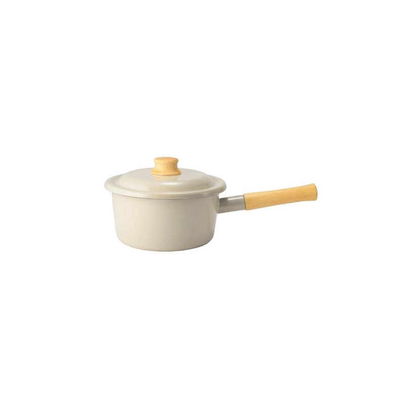 Japan's FUJIHORO Cotton Plus series single handle enamel pan with lid 18cm warm beige - เครื่องครัว - วัตถุเคลือบ ขาว