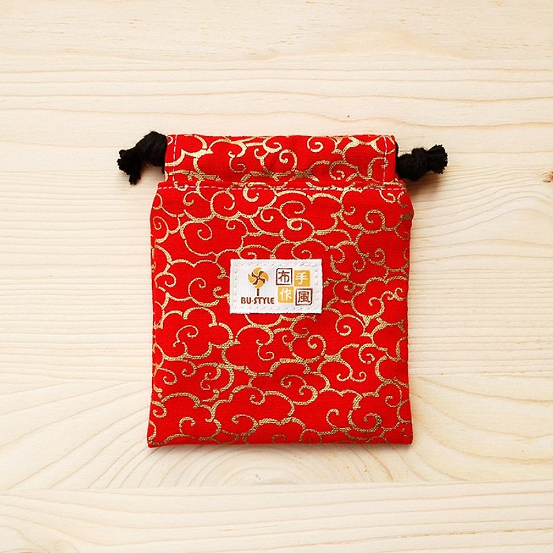 燙金捲雲束口袋(迷你)/印章袋 首飾袋 - 印章/印台 - 棉．麻 紅色