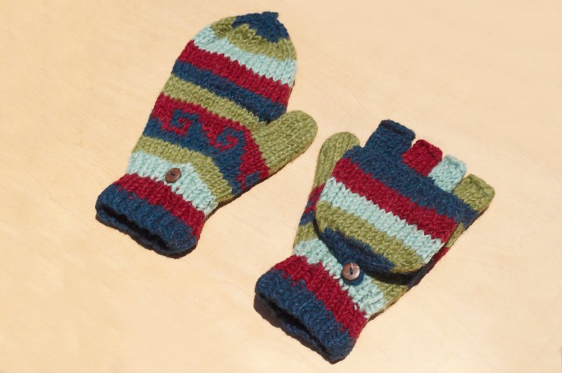 Valentine's Day gift limit a knitted pure wool warm gloves / 2ways Gloves / Toe Gloves / Glove bristles - Matcha playful totem hit the color wave - Gloves & Mittens - Wool Multicolor
