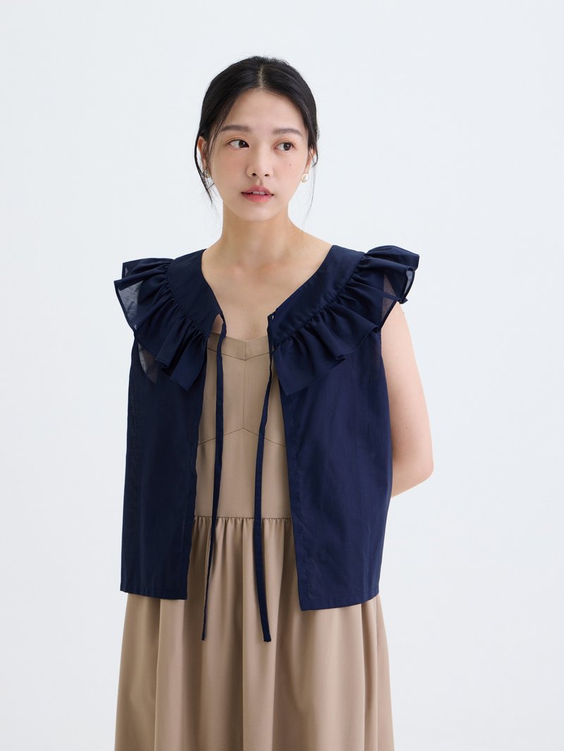 Blooming petal style strappy blouse-Xiaoyue - เสื้อกั๊กผู้หญิง - ผ้าฝ้าย/ผ้าลินิน สีน้ำเงิน