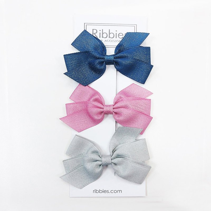 British Ribbies Classic Middle Bow 3 Group - Pink Denim - เครื่องประดับผม - เส้นใยสังเคราะห์ 