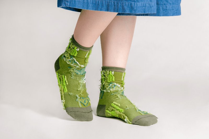 We meet slowly in the forest - Dashan Xiaoshan socks - ถุงเท้า - ผ้าฝ้าย/ผ้าลินิน สีเขียว