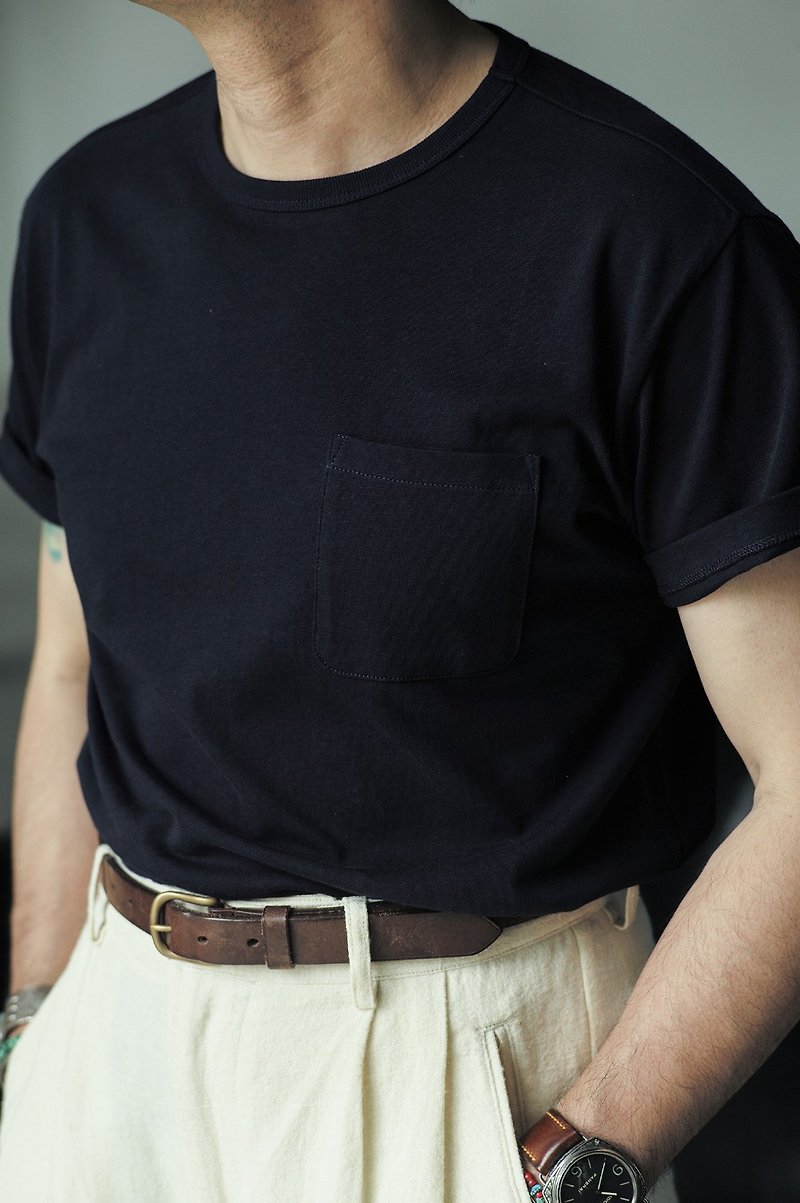 コットンクルーネックポケットベーシックTシャツ快適で通気性のあるツートンカラーのエントリー - Tシャツ メンズ - コットン・麻 ブラック