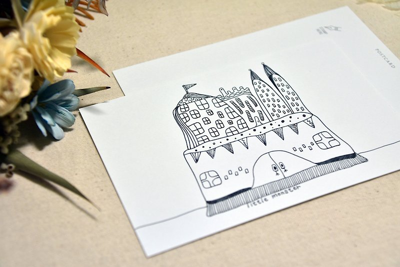 Look! There's a castle there! / Hand-painted postcard - Cards & Postcards - Paper White