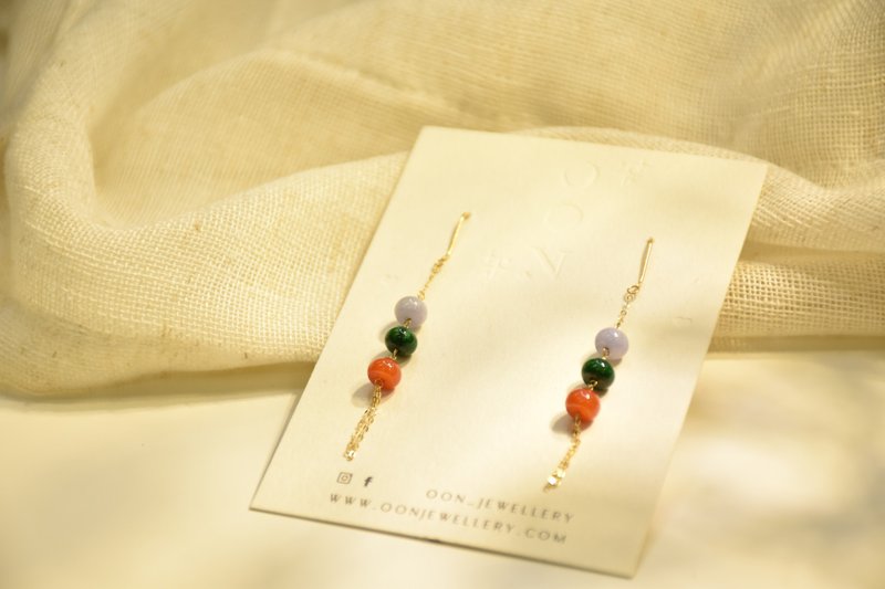 18K gold multi-color jade earrings - Earrings & Clip-ons - Jade Multicolor