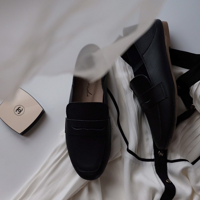 The temperamental young lady Li Hei. Two-wear Taiwanese handmade genuine leather foot arch elastic air cushion - Mary Jane Shoes & Ballet Shoes - Genuine Leather Black