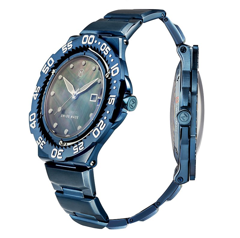 ノーヴ トライデント オートマチック スイス製自動巻きムーブメント 超薄型ダイビングウォッチ G003-02 - 腕時計 ユニセックス - ステンレススチール ブルー