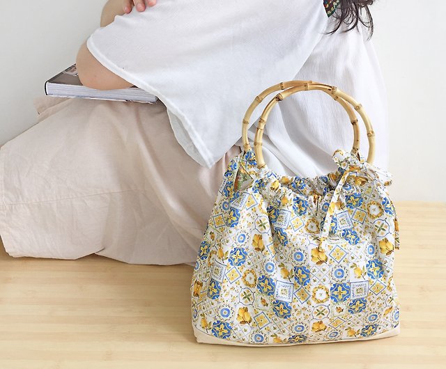 Mediterranean Style Tote Bag Bamboo Ring Lemon Flower Brick - Shop  WindGarden design Handbags & Totes - Pinkoi
