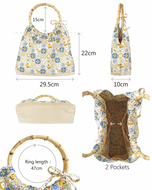 Mediterranean Style Tote Bag Bamboo Ring Lemon Flower Brick - Shop  WindGarden design Handbags & Totes - Pinkoi