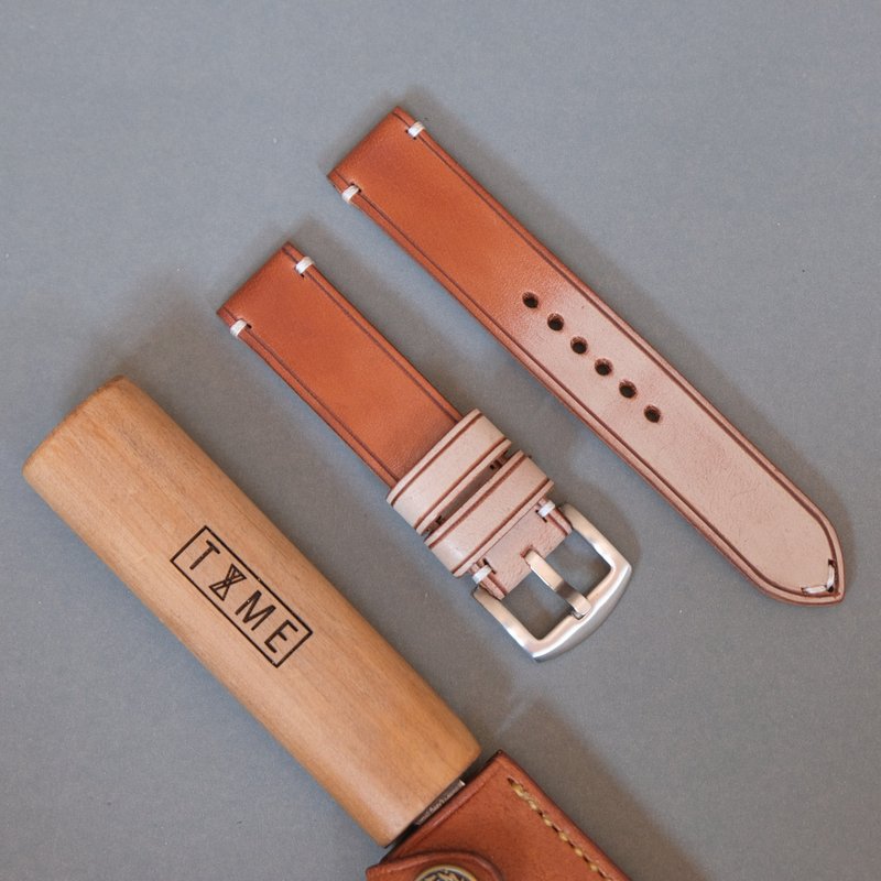 Genuine leather watch strap The cloud model uses Oak-bark tanned bridle leather. - 錶帶 - 真皮 咖啡色
