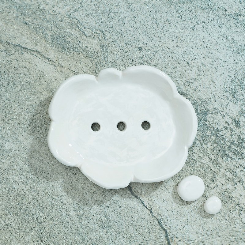 手作りの陶器-雲を想像してみてください。石鹸皿 - 花瓶・植木鉢 - その他の素材 ホワイト