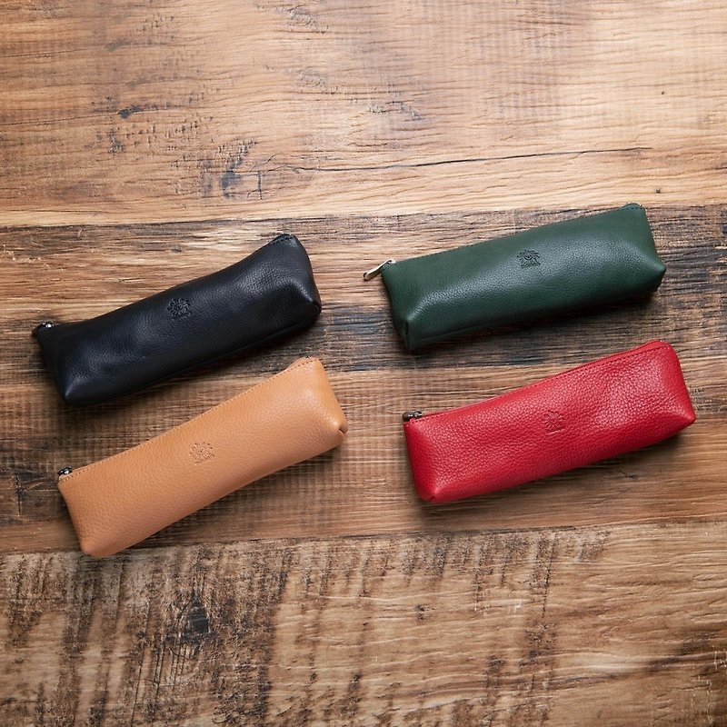 Genuine leather pen case, medium size, soft tanned leather, pencil case, pencase, stationery, cowhide, genuine leather, vegetable tanned - กระเป๋าเครื่องสำอาง - หนังแท้ สึชมพู