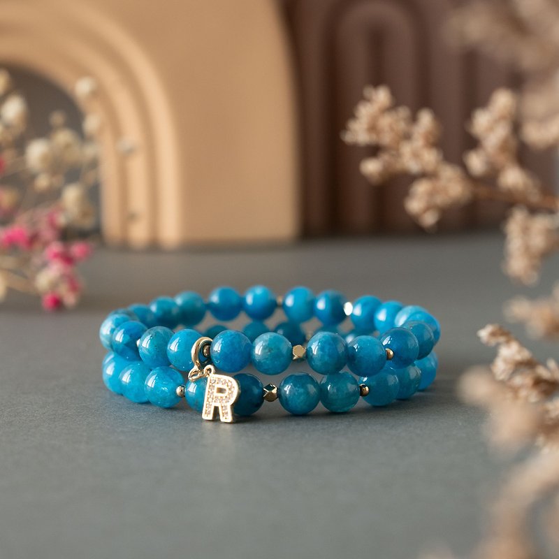 Blue turquoise apatite genuine gemstones stretch bracelet gift for her friends