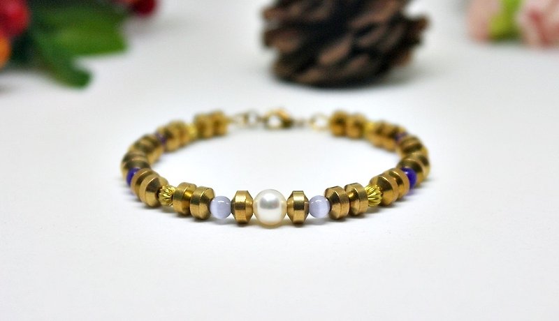 Natural stone bracelet _ x Bronze button purple Stone cat # # # # chalcedony - Bracelets - Gemstone Purple