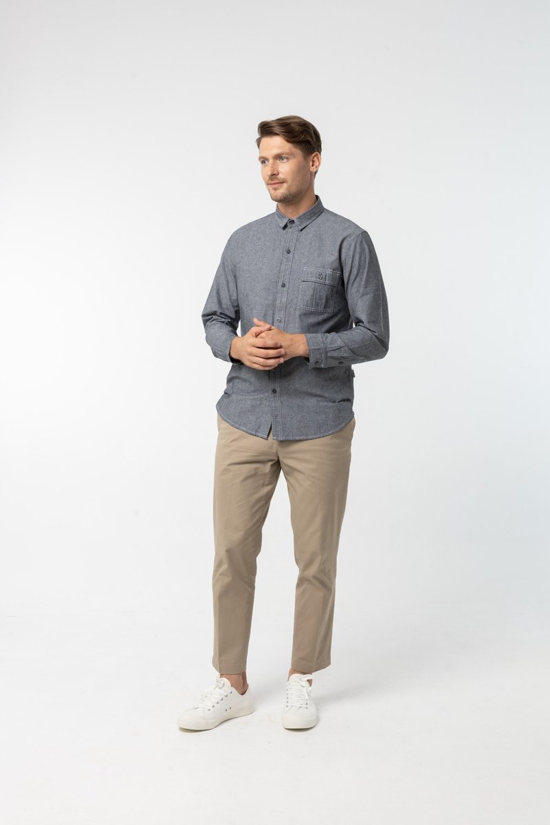 FT. Work Shirt : Long Sleeve (Dark Grey, ダークグレー) 長袖シャツ - シャツ メンズ - コットン・麻 グレー