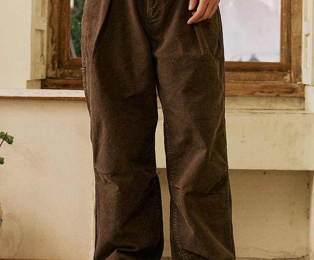 Neutral washed distressed canvas straight-leg casual trousers