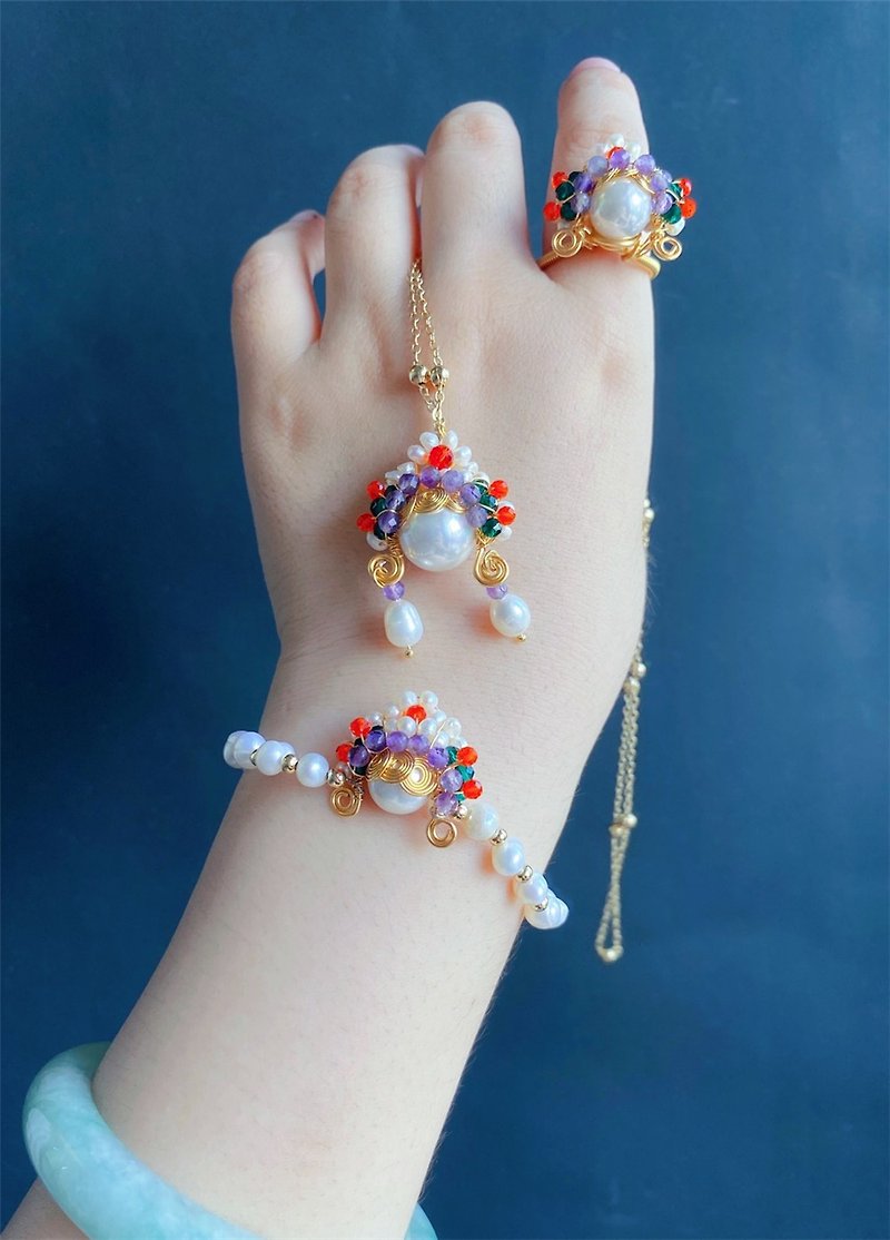 [Sold] Handmade Pearl Design Daomadan Ring Bracelet Necklace - Bracelets - Pearl Multicolor