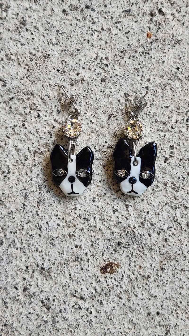 Boston Terrier - Earrings & Clip-ons - Clay Black