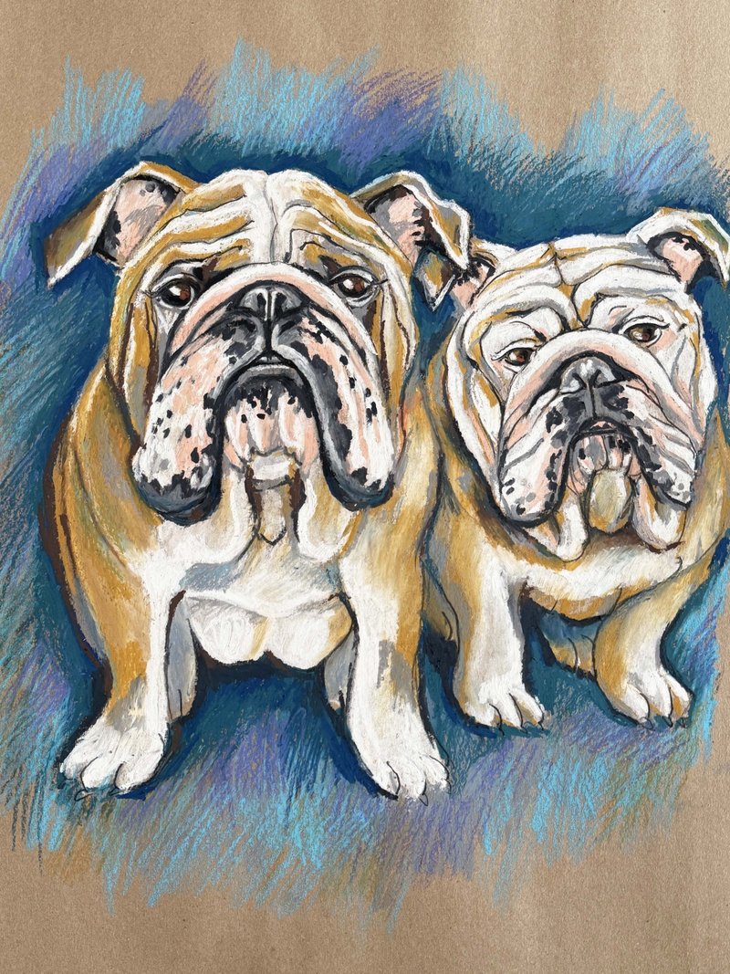 The painting portrait of a bulldogs art oil pastel drawing dogs - 壁貼/牆壁裝飾 - 紙 多色