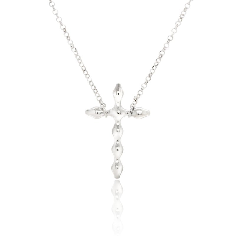 Puffy Drop Cross Necklace - Necklaces - Sterling Silver Transparent