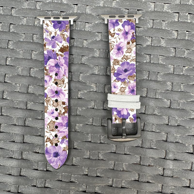 紫色碎花花紋 Apple Watch 潮流矽膠錶帶 - flower-cr10 - 錶帶 - 矽膠 多色