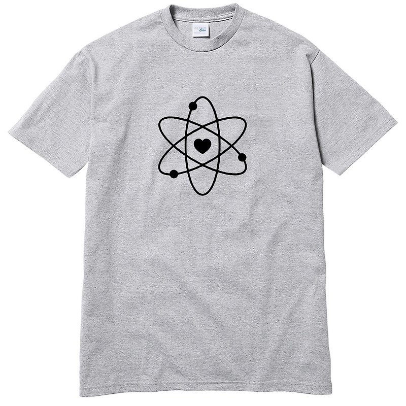 Atom Heart 短袖T恤 灰色 原子 科學 物理 化學 禮物 愛心 - 男 T 恤 - 棉．麻 灰色