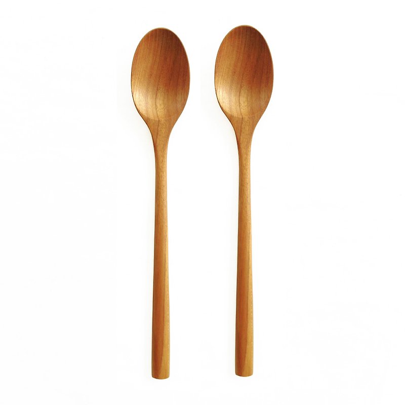 Wooden Korean Long Handle Spoon Safe Non-Toxic Flappe Smoothie 1 pair - Cutlery & Flatware - Wood Brown